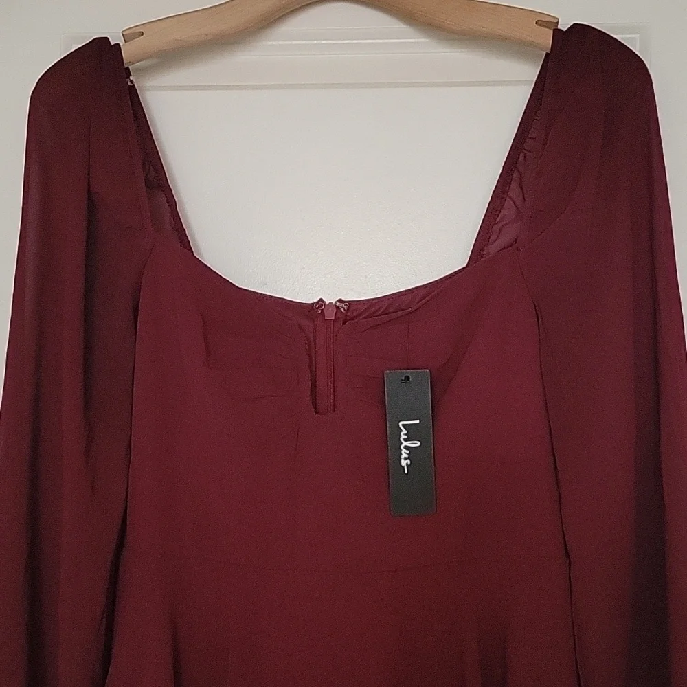Lulus Tier to Enchant NWT Burgundy Long Sleeve Tiered Maxi Dress